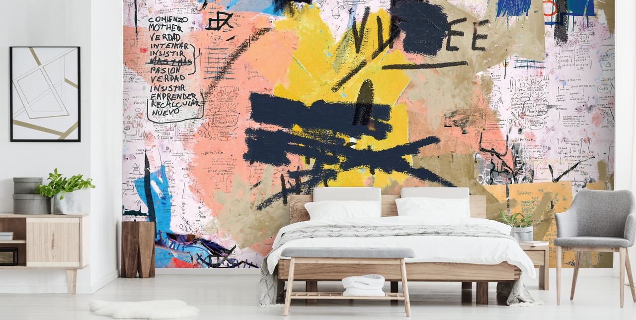 colourful abstract neo-expressionist wallpaper mural called Boom For Real by PinkPankPunk for bedrooms, restaurants and commercial spaces