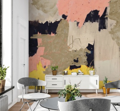 mural de pared rosa, amarillo y beige