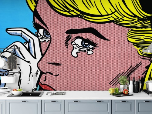 huilende vrouw pop-art muurschildering
