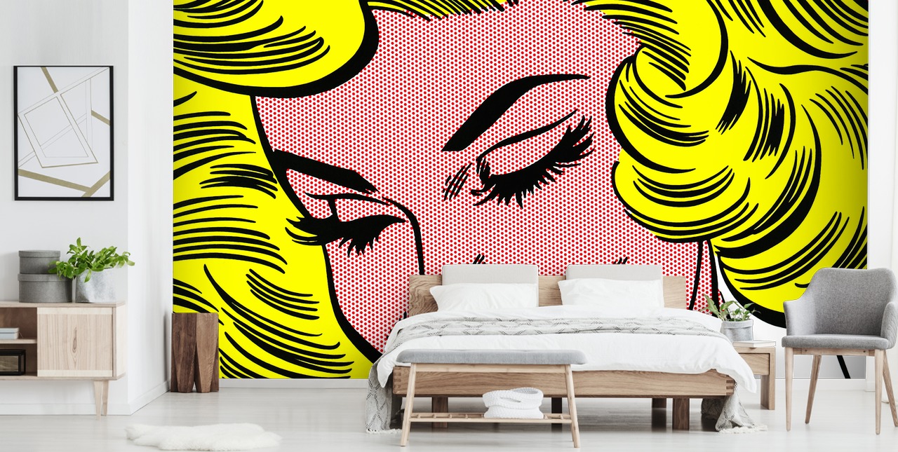 happy woman pop art wall mural