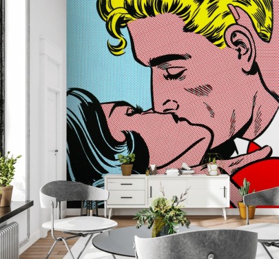 romantische kus pop-art muurschildering