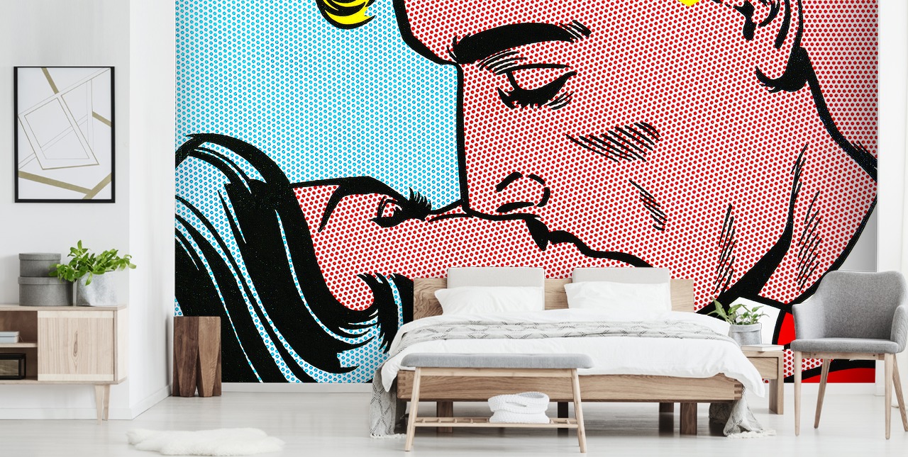 romantische kus pop-art muurschildering