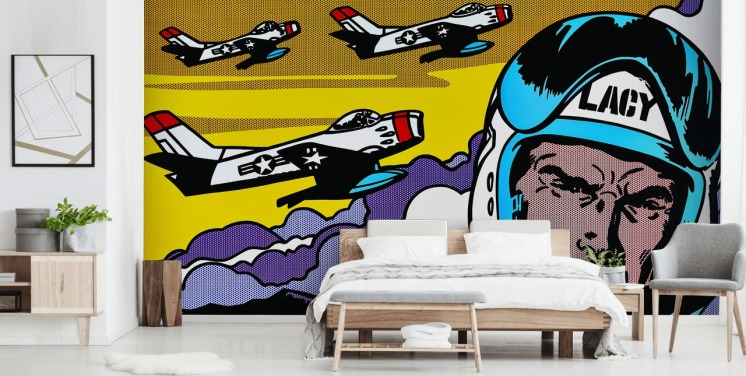 pop art pilot og fly tapet vægmaleri