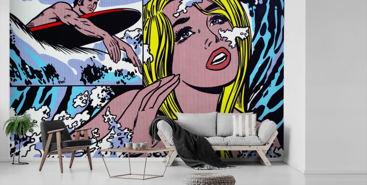 muurschildering surfer pop-art