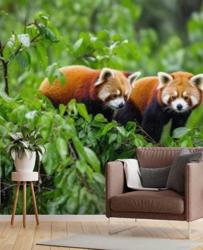 red custom panda wallpaper mural called Red Pandas in Tree red custom panda wallpaper mural called Red Pandas in Tree