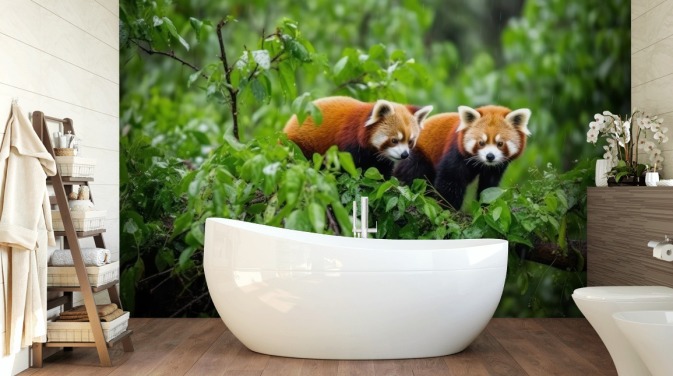 rotes kundenspezifisches Panda-Tapeten-Wandbild namens Rote Pandas im Baum