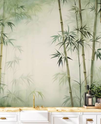 green and white custom bamboo wall mural called Tropical Bamboo Watercolour green and white custom bamboo wall mural called Tropical Bamboo Watercolour