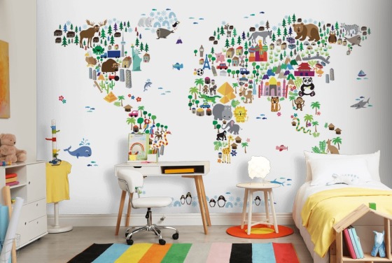 Animal Map of the World wallpaper mural