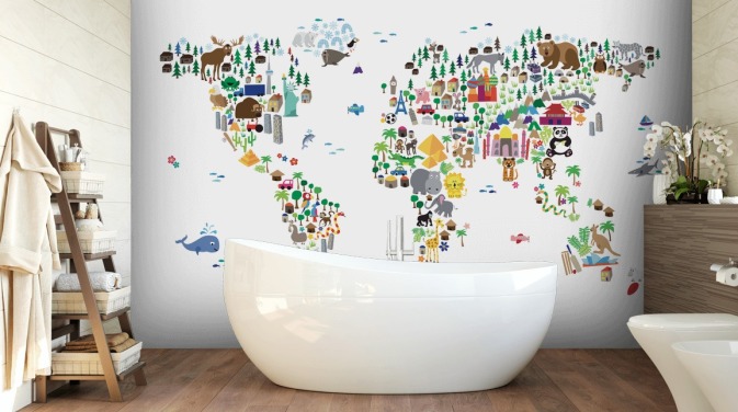 Animal Map of the World wallpaper mural
