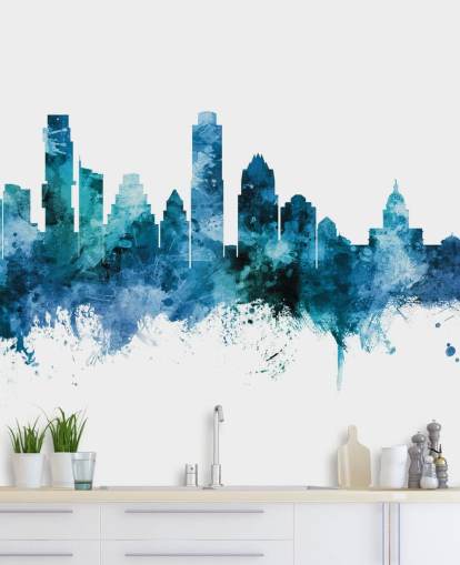 Austin, Texas Blue Skyline Wall Mural Austin, Texas Blue Skyline Wall Mural