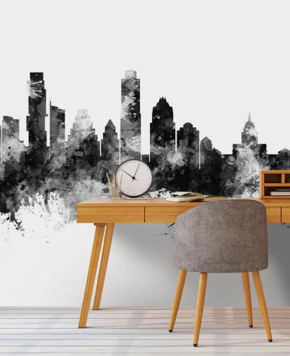Austin, Texas Skyline mural in black and white Austin, Texas Skyline mural in black and white