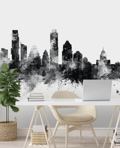 Austin, Texas Skyline mural in black and white Austin, Texas Skyline mural in black and white