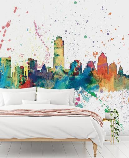 austin texas skyline mural with paint splatter austin texas skyline mural with paint splatter