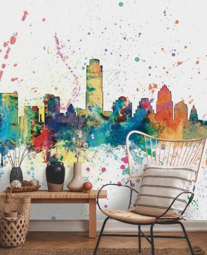 austin texas skyline mural with paint splatter austin texas skyline mural with paint splatter