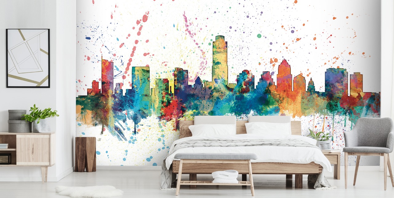 austin texas skyline mural with paint splatter