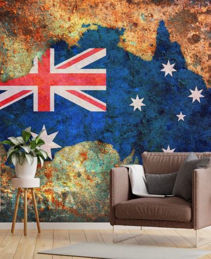 Tapeten-Wandbild mit Australien-Flagge auf Rost Tapeten-Wandbild mit Australien-Flagge auf Rost