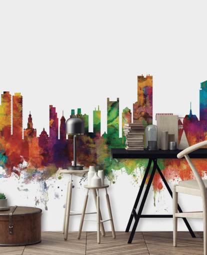 colourful abstract Boston, Massachusetts Skyline Wall Mural colourful abstract Boston, Massachusetts Skyline Wall Mural