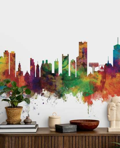 colourful abstract Boston, Massachusetts Skyline Wall Mural colourful abstract Boston, Massachusetts Skyline Wall Mural