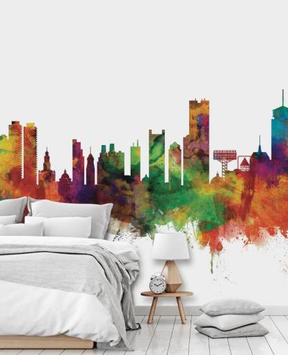 Buntes abstraktes Skyline-Wandbild von Boston, Massachusetts Buntes abstraktes Skyline-Wandbild von Boston, Massachusetts