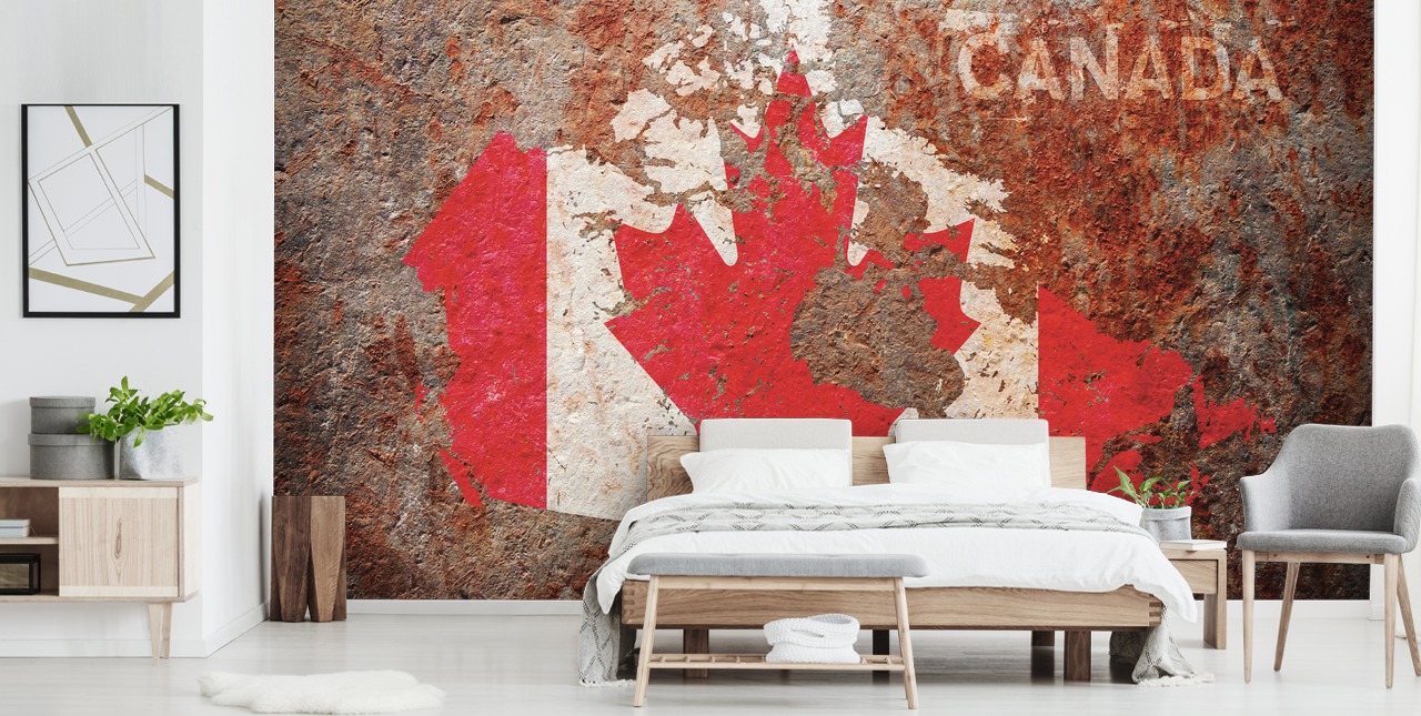 canadian flag on concrete wallpaper mural
