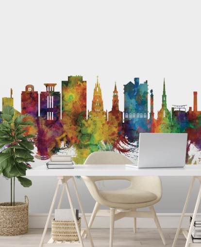 colourful Charleston, South Carolina Skyline Wall Mural colourful Charleston, South Carolina Skyline Wall Mural