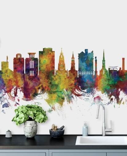 colourful Charleston, South Carolina Skyline Wall Mural colourful Charleston, South Carolina Skyline Wall Mural