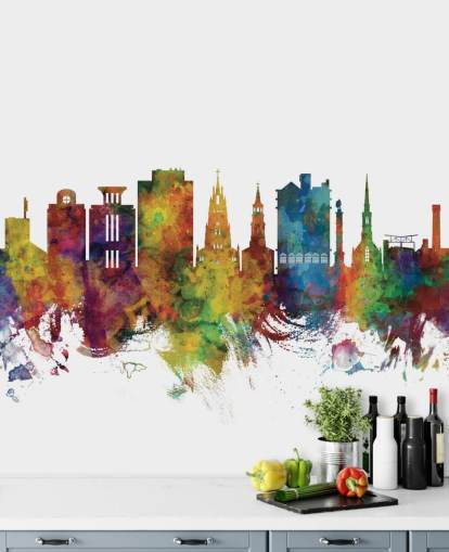colourful Charleston, South Carolina Skyline Wall Mural colourful Charleston, South Carolina Skyline Wall Mural