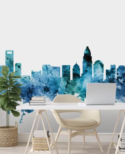 Blaues Skyline-Wandbild von Charlotte, North Carolina Blaues Skyline-Wandbild von Charlotte, North Carolina