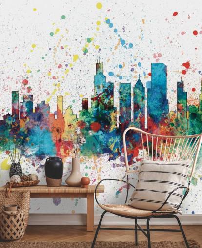 Wandbild der Skyline von Chicago mit Farbspritzereffekt Wandbild der Skyline von Chicago mit Farbspritzereffekt