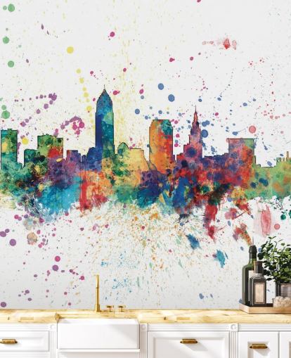 colourful abstract Cleveland, Ohio Skyline Mural by Michael Tompsett colourful abstract Cleveland, Ohio Skyline Mural by Michael Tompsett