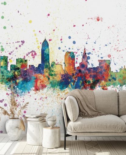 colourful abstract Cleveland, Ohio Skyline Mural by Michael Tompsett colourful abstract Cleveland, Ohio Skyline Mural by Michael Tompsett