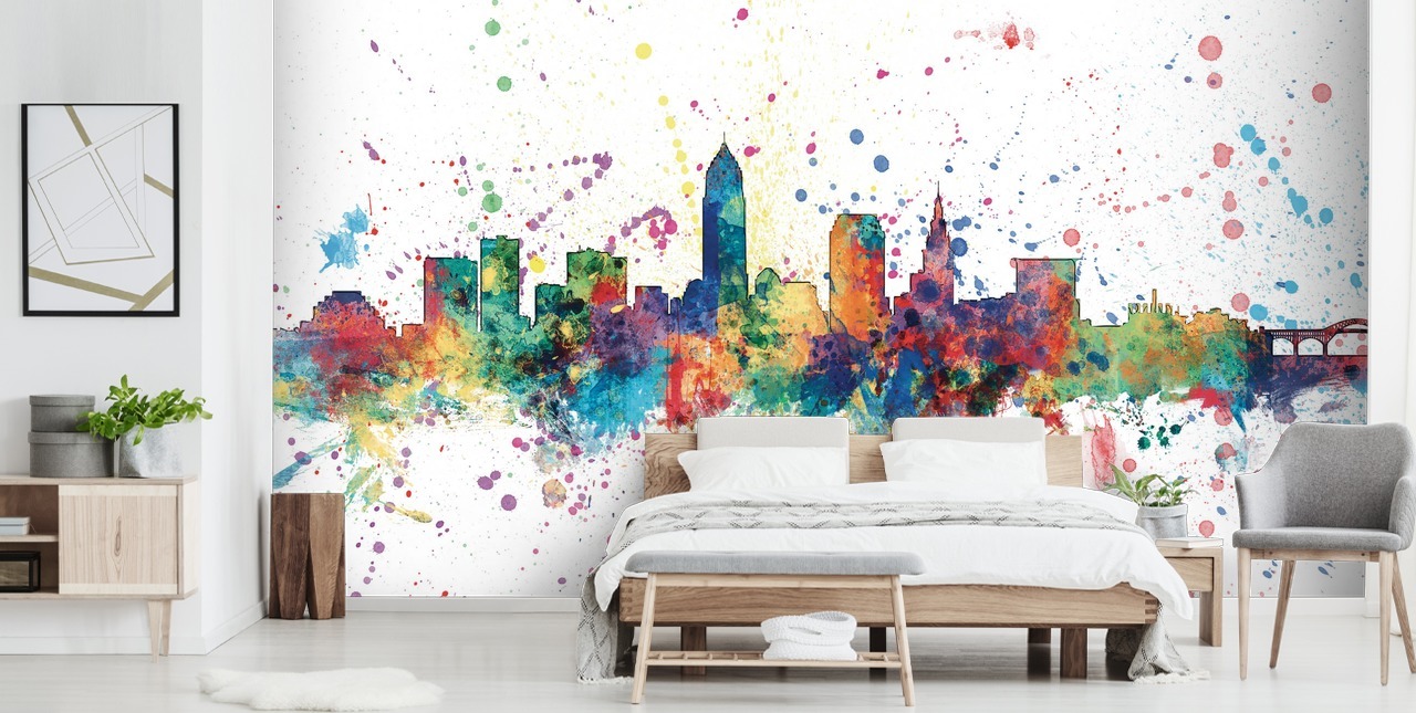 colourful abstract Cleveland, Ohio Skyline Mural by Michael Tompsett colourful abstract Cleveland, Ohio Skyline Mural by Michael Tompsett