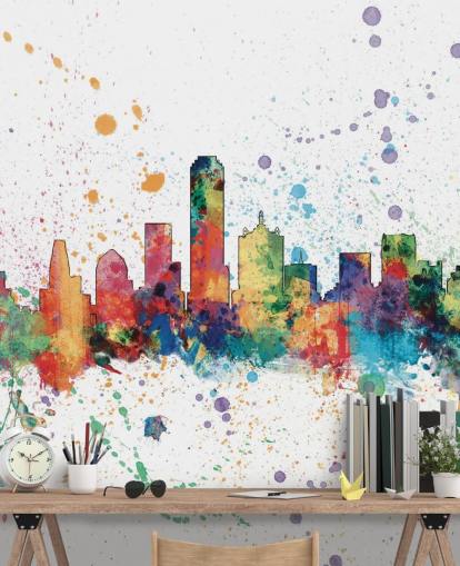 colourful abstract Dallas, Texas Skyline Mural by Michael Tompsett colourful abstract Dallas, Texas Skyline Mural by Michael Tompsett