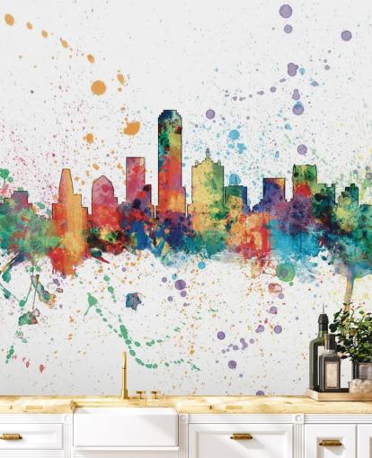 colourful abstract Dallas, Texas Skyline Mural by Michael Tompsett colourful abstract Dallas, Texas Skyline Mural by Michael Tompsett