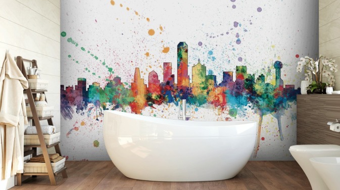 colourful abstract Dallas, Texas Skyline Mural by Michael Tompsett