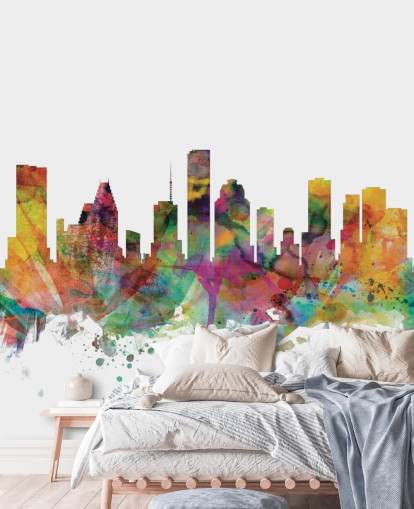 Buntes Wandbild der Skyline von Houston Texas Buntes Wandbild der Skyline von Houston Texas