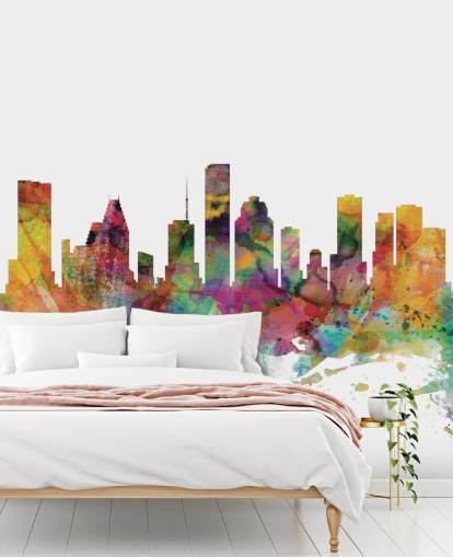 colourful houston texas skyline wall mural colourful houston texas skyline wall mural