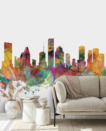 colourful houston texas skyline wall mural colourful houston texas skyline wall mural