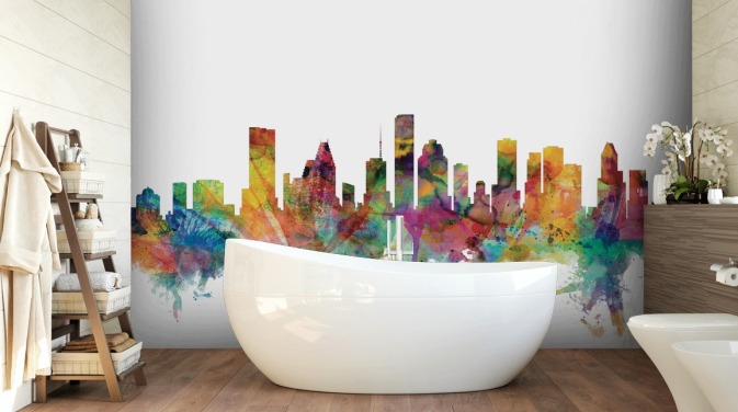 colourful houston texas skyline wall mural