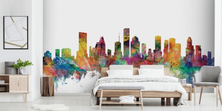 colourful houston texas skyline wall mural