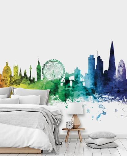Skyline-Wandbild von London, England, mit Wasserfarben Skyline-Wandbild von London, England, mit Wasserfarben