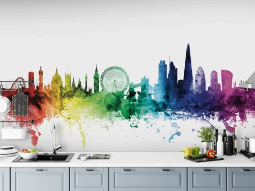 London, England Skyline Mural with watercolours