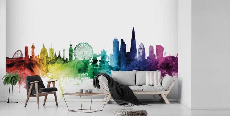 London, England Skyline Mural with watercolours