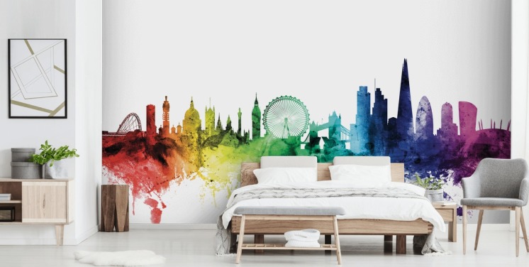 London, England Skyline Mural with watercolours