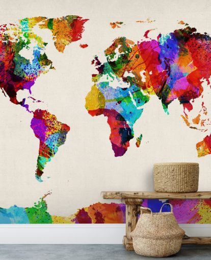map of the world colourful abstract painting wallpaper mural map of the world colourful abstract painting wallpaper mural