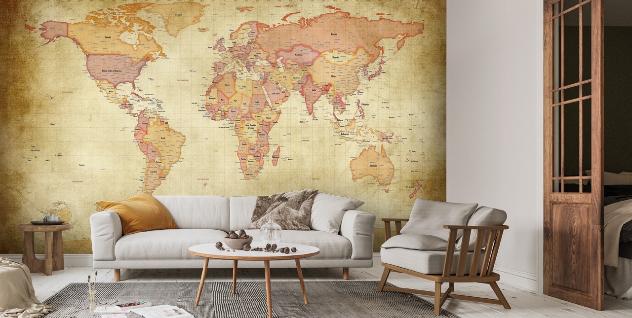 Map Of The World II Mural By Michael Tompsett | Wallsauce UK