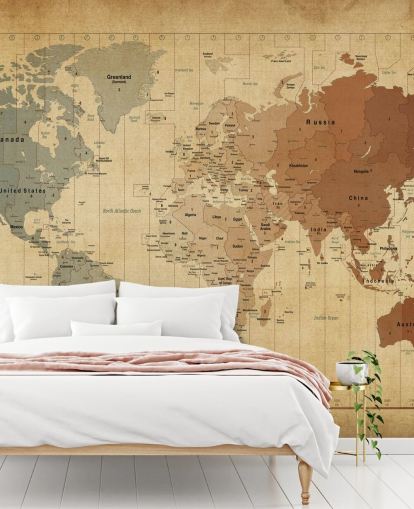 vintage world map wall mural called Map Of The World III by Michael Tompsett vintage world map wall mural called Map Of The World III by Michael Tompsett