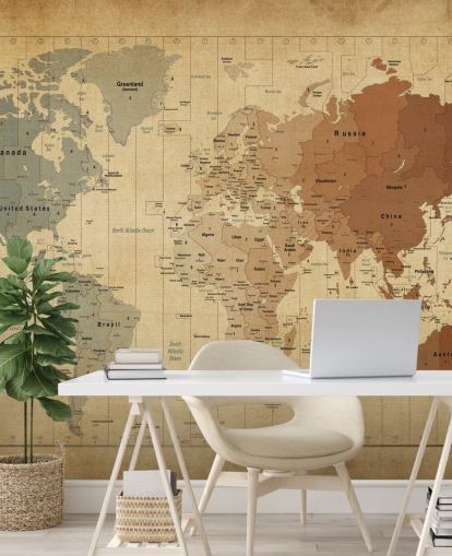 vintage world map wall mural called Map Of The World III by Michael Tompsett vintage world map wall mural called Map Of The World III by Michael Tompsett