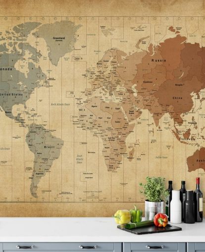 vintage world map wall mural called Map Of The World III by Michael Tompsett vintage world map wall mural called Map Of The World III by Michael Tompsett