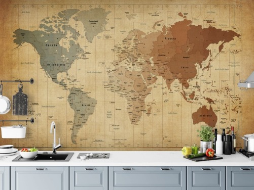 vintage world map wall mural called Map Of The World III by Michael Tompsett